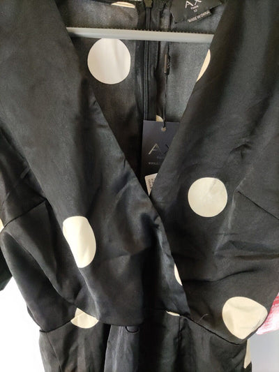 Ax Paris Mono Spot Mini Dress Black Size 10 **** V29