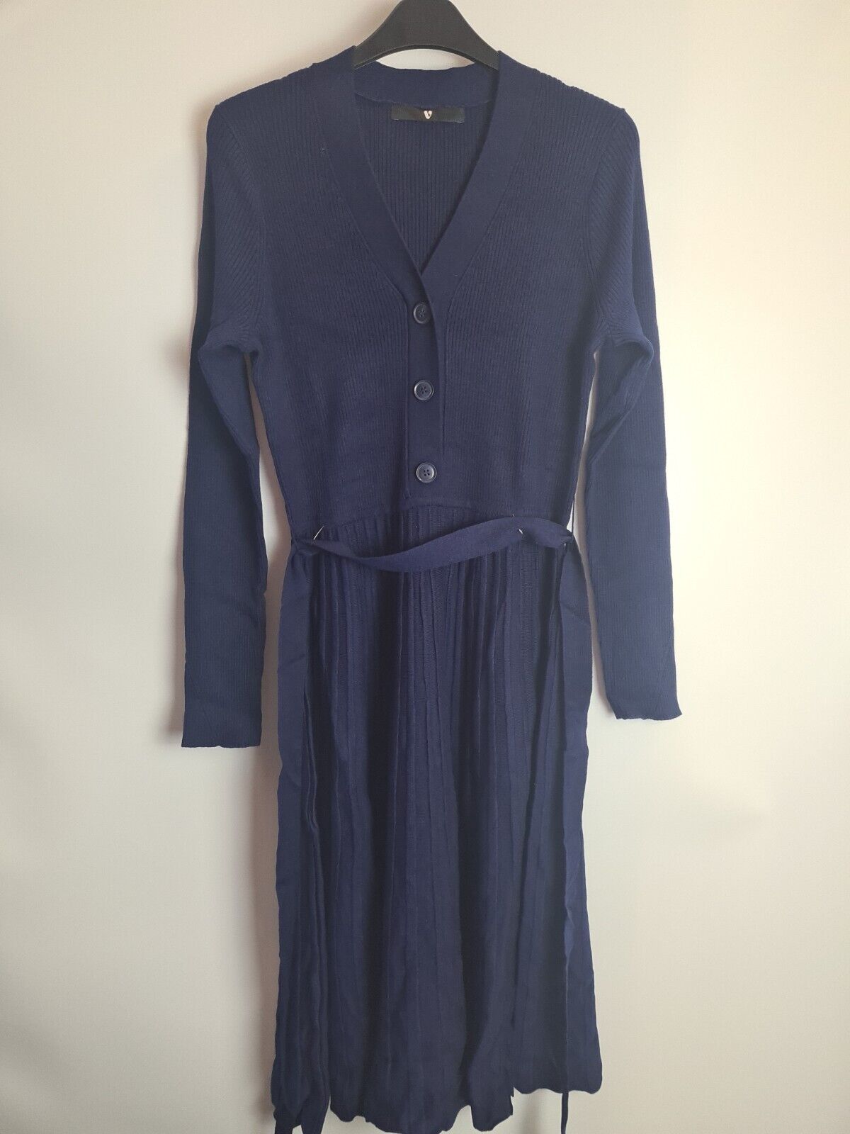 Navy Button Through Knitted Midi Dress Size 12 **** V287
