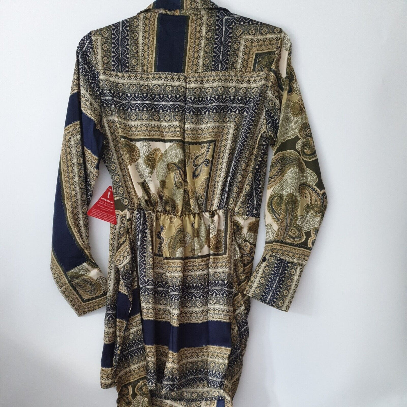 AX Paris Printed Wrap Satin Khaki Dress Size 10 ***Ref V554