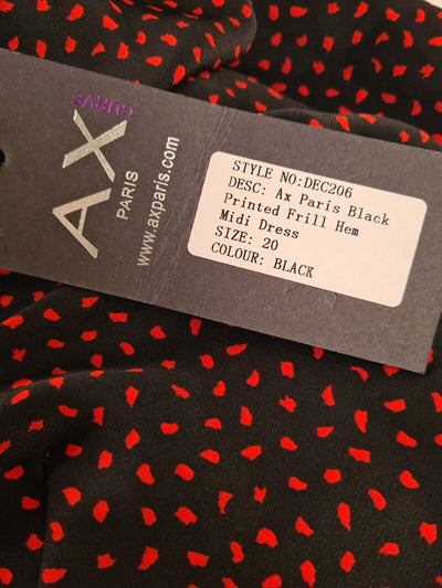 AX Paris Black Printed Frill Hem Midi Dress Size 20 **** V469