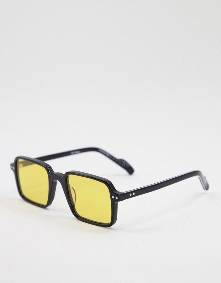 Spitfire Cut Thirty Two unisex square sunglasses in black with yellow lens.  K4