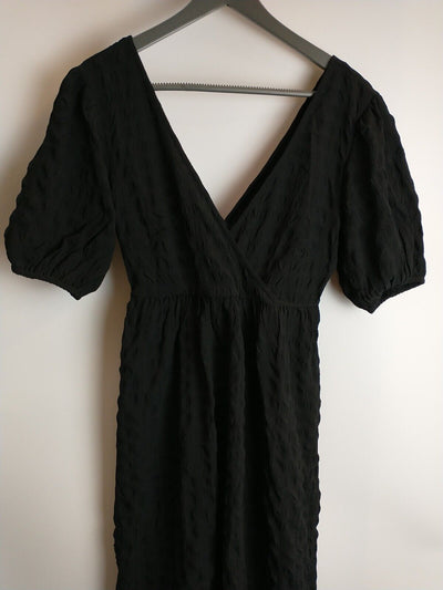 River Island Black Textured Wrap Maxi Dress Size 8 **** V112