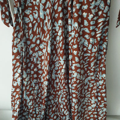 Quiz Curve Brown And Pale Blue Animal Wrap Dress Midi Size 10 ****Ref V92