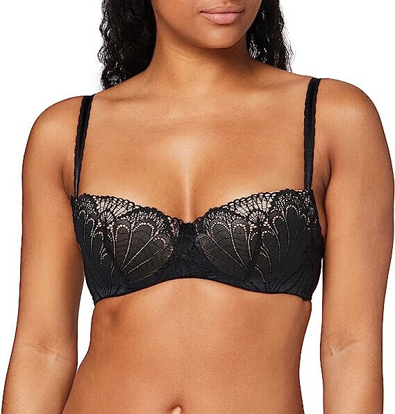 Wonderbra Glamour Black Lace Padded Underwired Balconette Bra Size 32FF ** V513