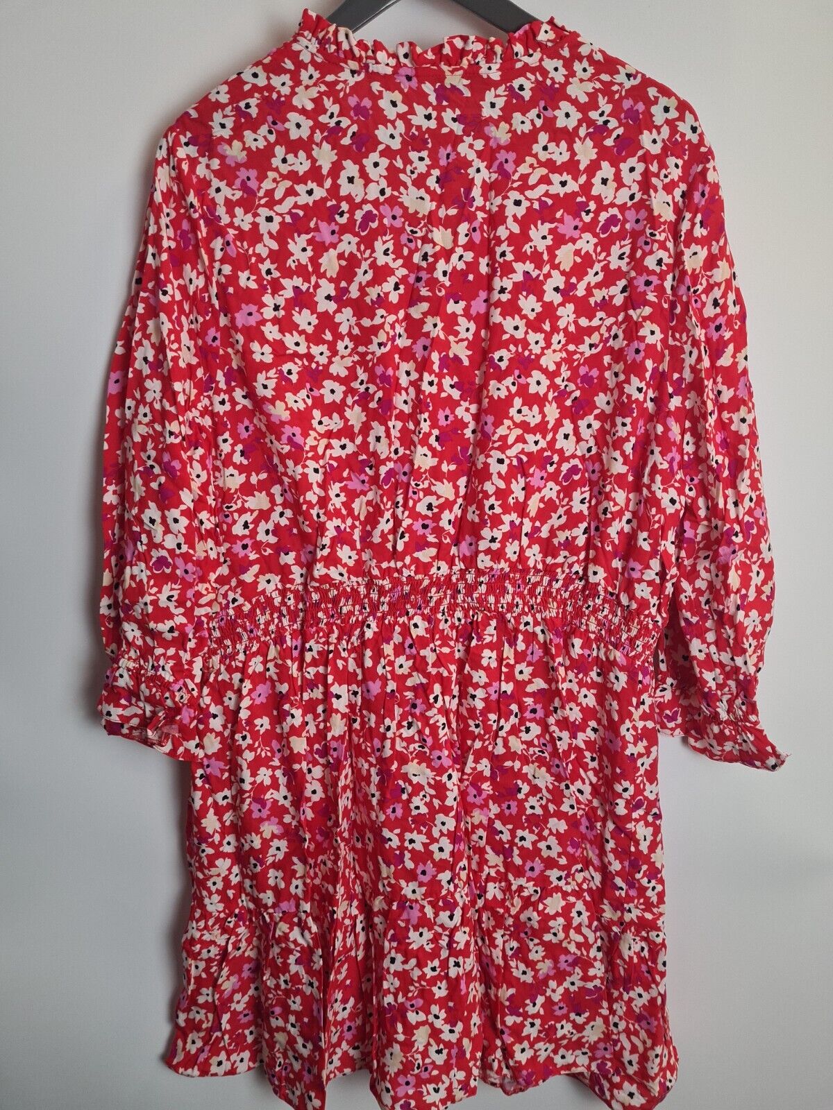 Womens Red Floral Tie Neck Dress Size 10 **** V389