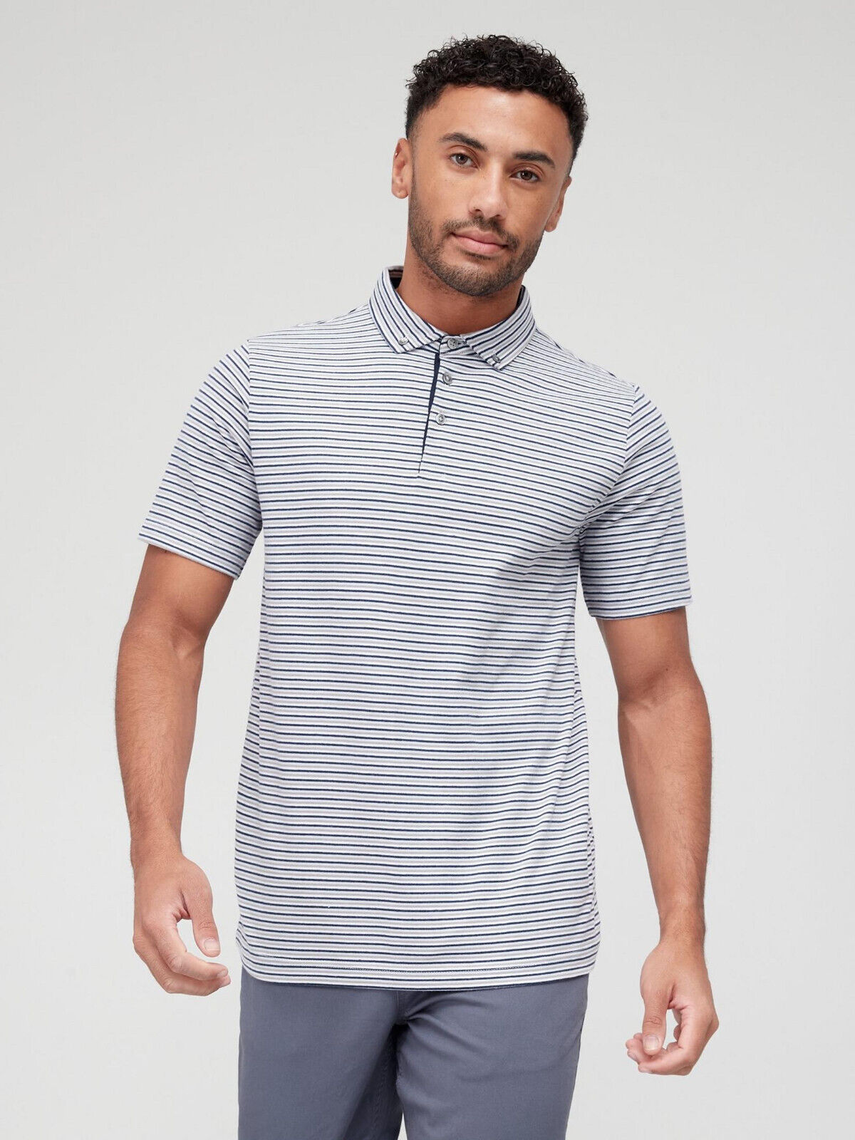 Mens Feeder Stripe Polo - Navy/Blue/Grey. UK M ****V357