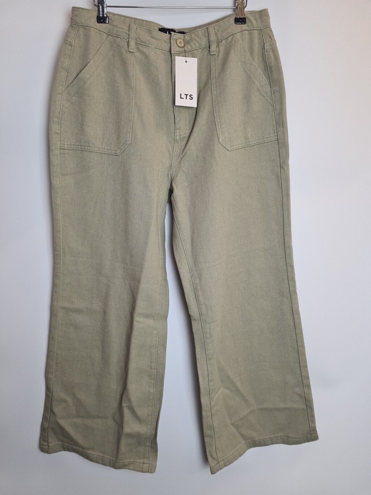 Long Tall Sally Green Cotton Twill Wide Leg Cropped Trousers Size 16 **** V97