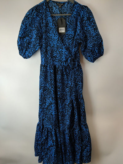 Brave Soul Blue Animal Printed Wrap Midi Dress Size Medium **** V313