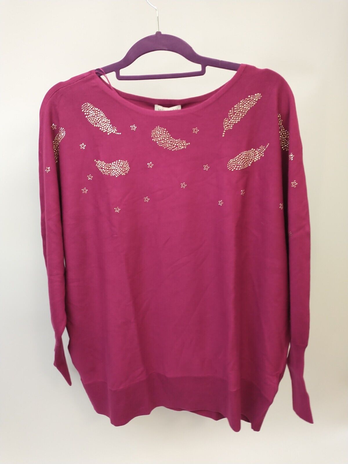 Monsoon Magenta Heat Seal Feather Jumper Size Large **** V27