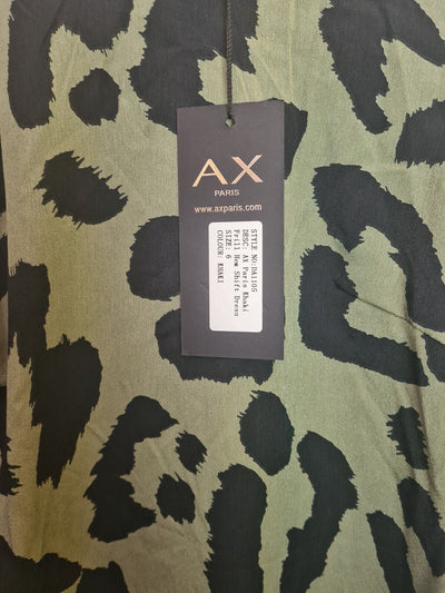 AX Paris Khaki Animal Frill Hem Shift Dress Size 6 **** SW11