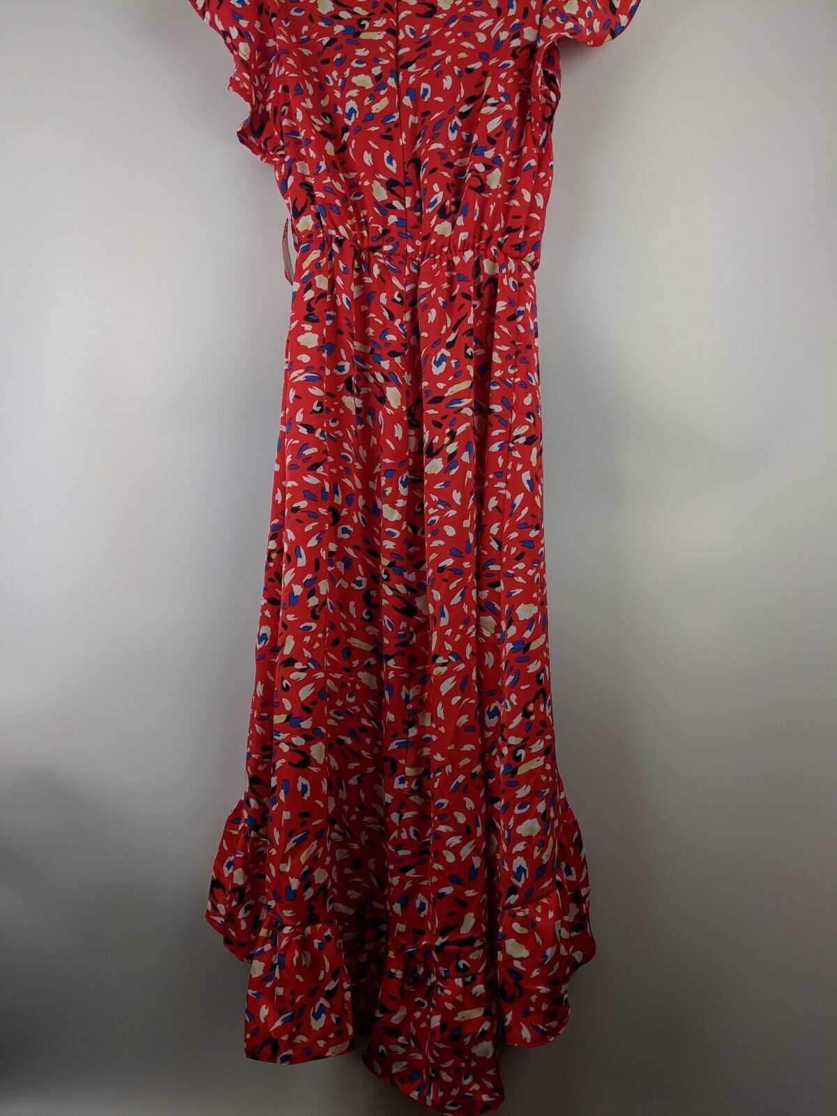 AX Paris Red Abstract Frill Wrap Midi Dress Size UK 6 **** V28