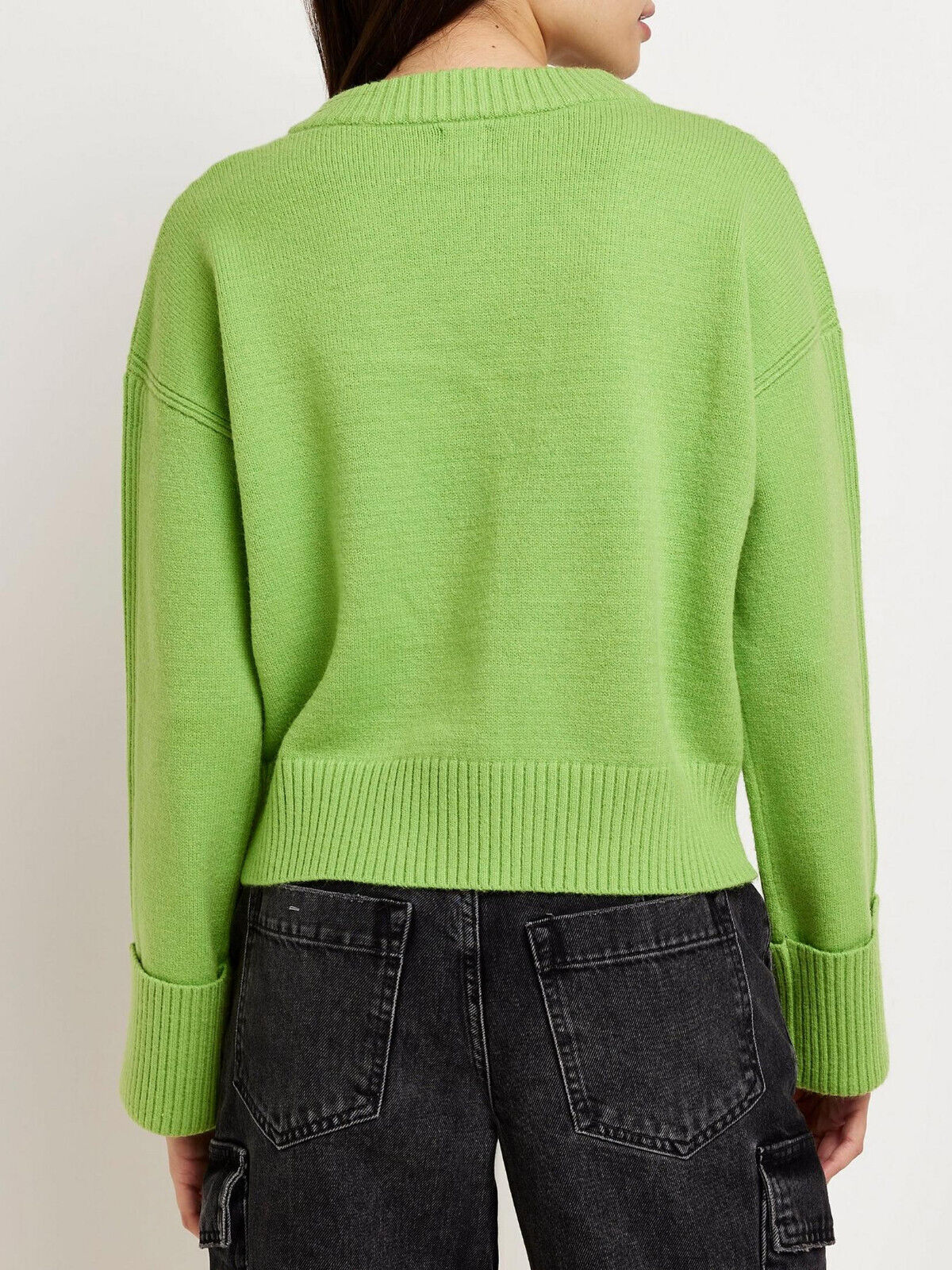 River Island Boxy Rib Mix Green Cardigan - Green Size XS *** V373