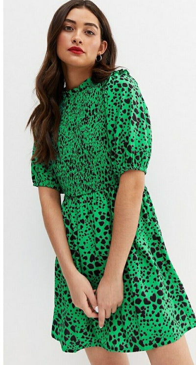New Look Green Hillary Shired Mini Dress Green Print Uk12****Ref V440