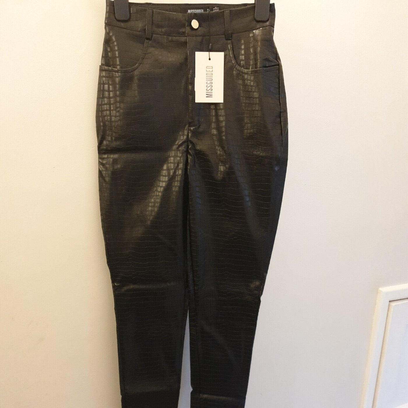 Missguided Black croc Faux Leather Trousers Uk6 High Waisted****Ref V80