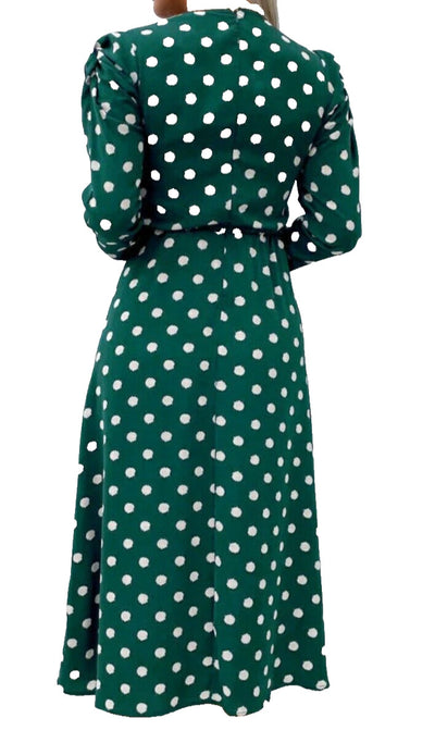 AX Paris Green Print Ruched Skirt Detail Midi Dress  Size 14.