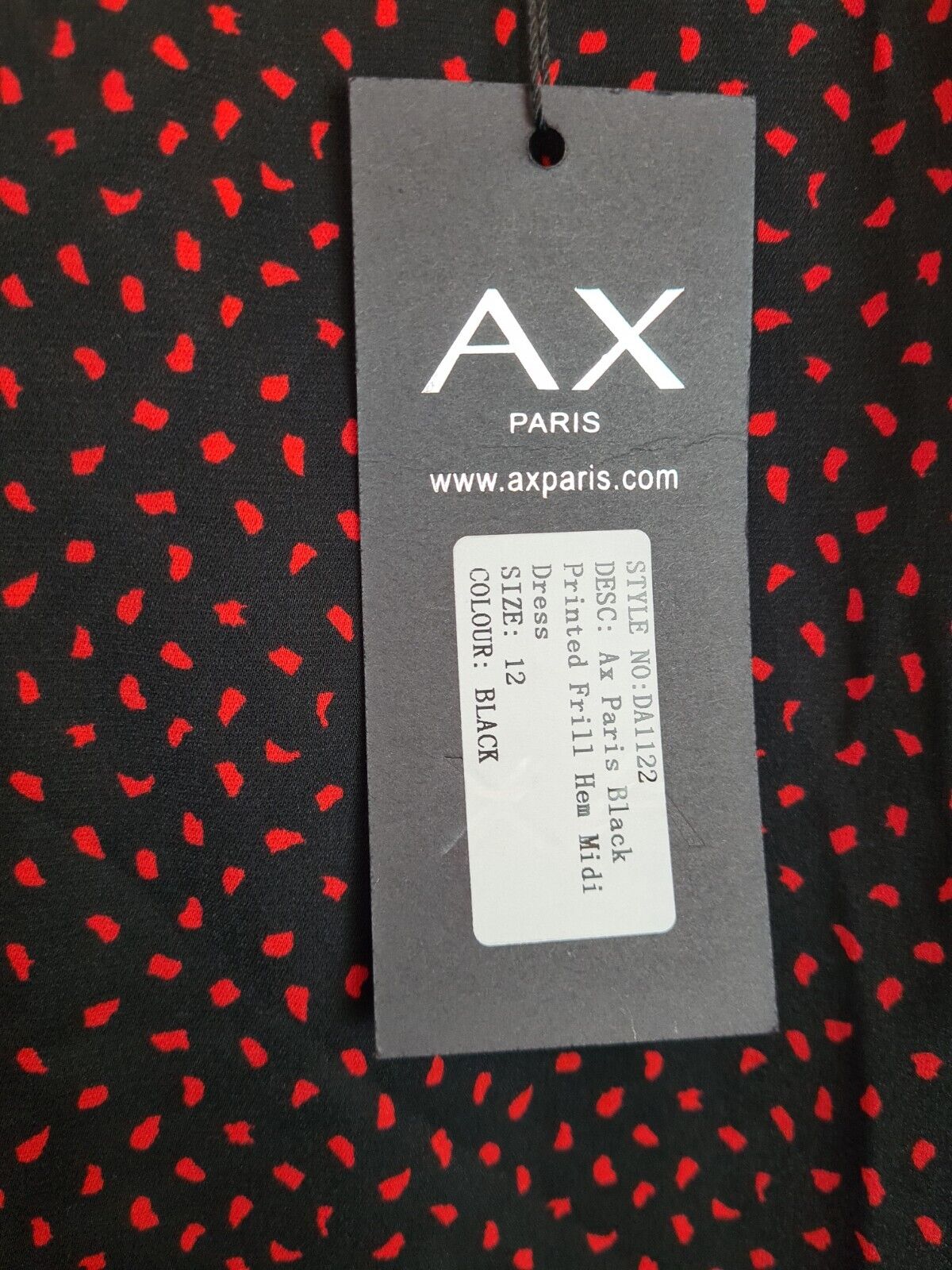 AX Paris Black Printed Frill Hem Midi Dress Size 12 **** V35
