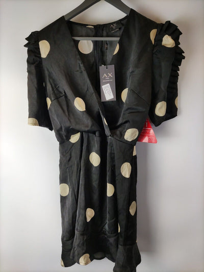 Ax Paris Mono Spot Mini Dress Black Size 10 **** V29
