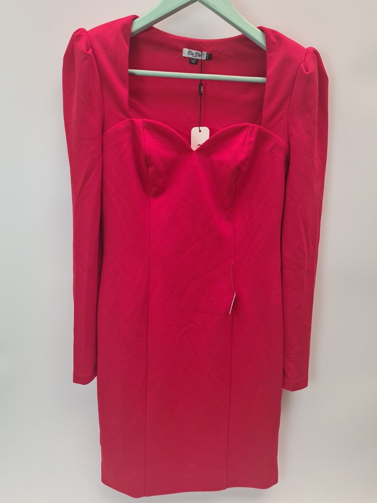 Chi Chi London Bodycon Party Dress. Long Sleeve. Red. Size UK 12 **** V35