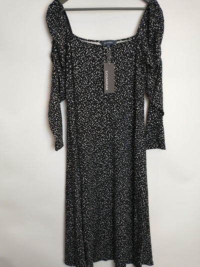 Sosandar Black Fleck Print Square Neck Jersey Midi Dress Size 18 **** V139