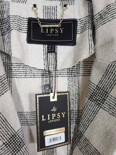 Lipsy Check Duster Jacket White Uk16 Ref Hv19