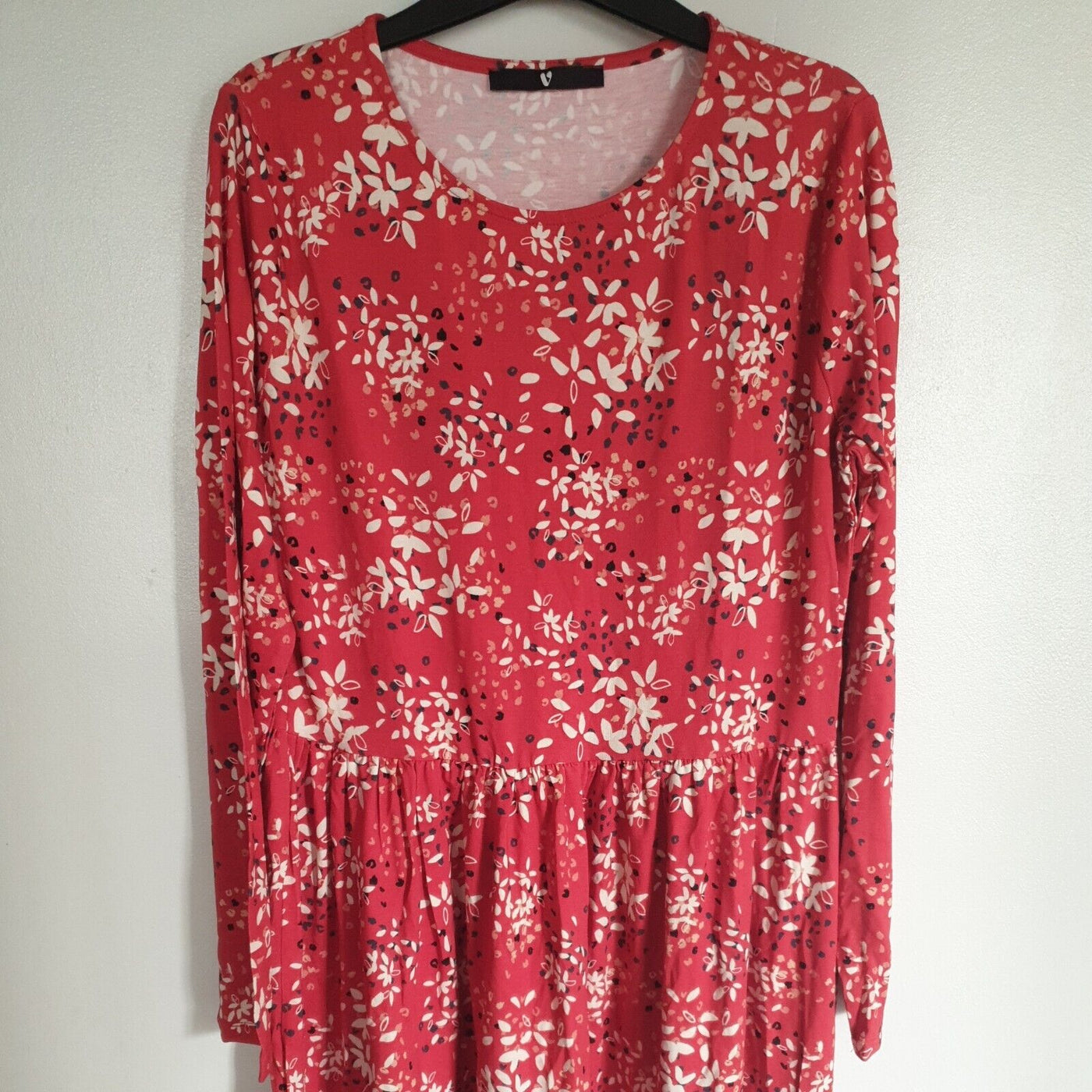 Red Floral Print Dress Long Sleeve UK 14 **** SW14