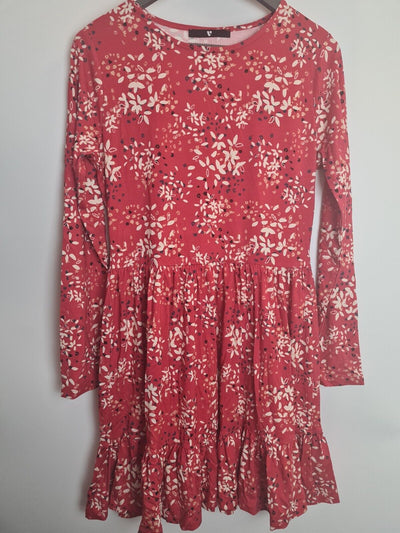 Womens Floral Tiered Long Sleeve Dress - Red. UK 12 **** Ref V384