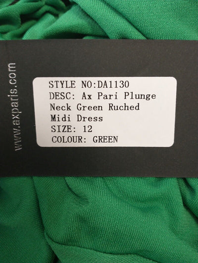 Ax Paris Green Ruched Bat Wing Plunge Dress Size UK 12 **** V266