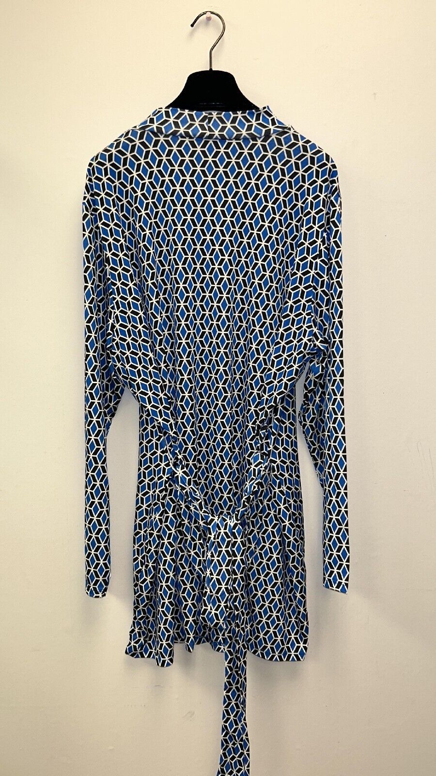 Womens Blue Diamond Aztec Pattern High Neck Belted Top Size 24 **** V406