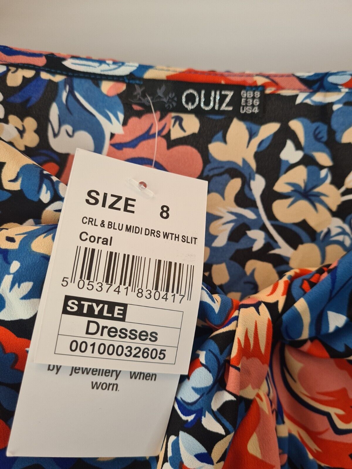 Quiz Floral Print Midi Dress With Slit Blue/Coral Size UK 8 **** V31