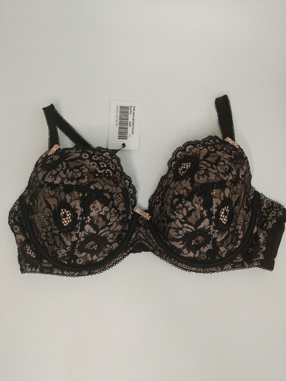 Pour Moi Opulence Underwired Black/Pink Bra Size 34DD **** VA1