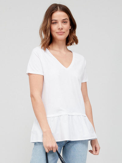 White Woven Frill Hem T-shirt Size 10 **** SW18