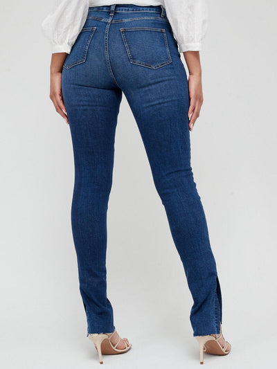 Ella High Waist Dark Wash Skinny Jean With Split Hem Size 14 ** V419