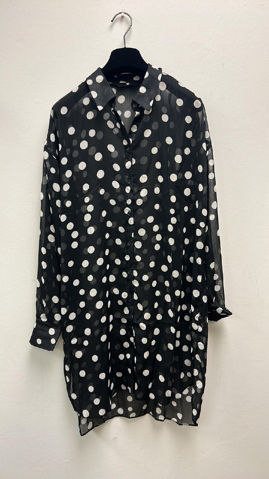 Womens Black Sheer Spotty Long Sleeve Shirt Size 12 **** v421