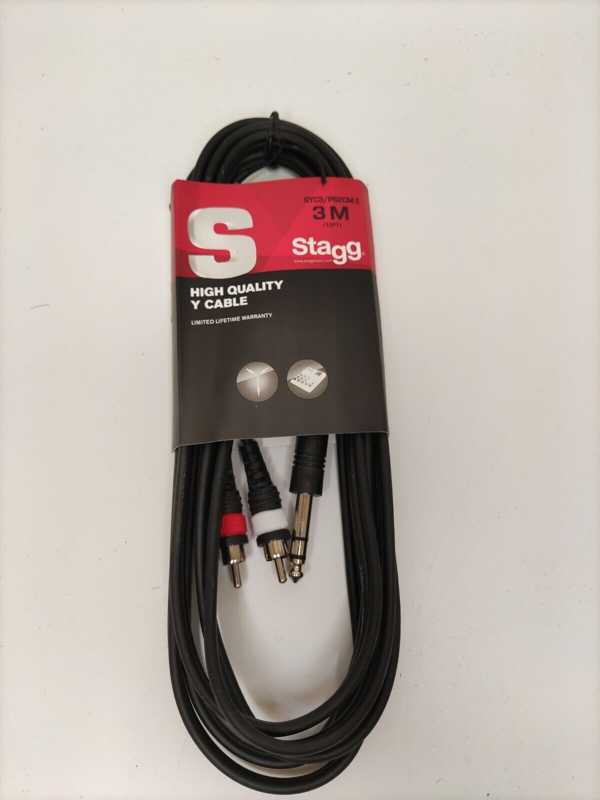 Stagg Y-Cable - 3m (10ft) Stereo 1/4" Jack Plug To 2  Lead. SYC3/PS2CM E. #Music