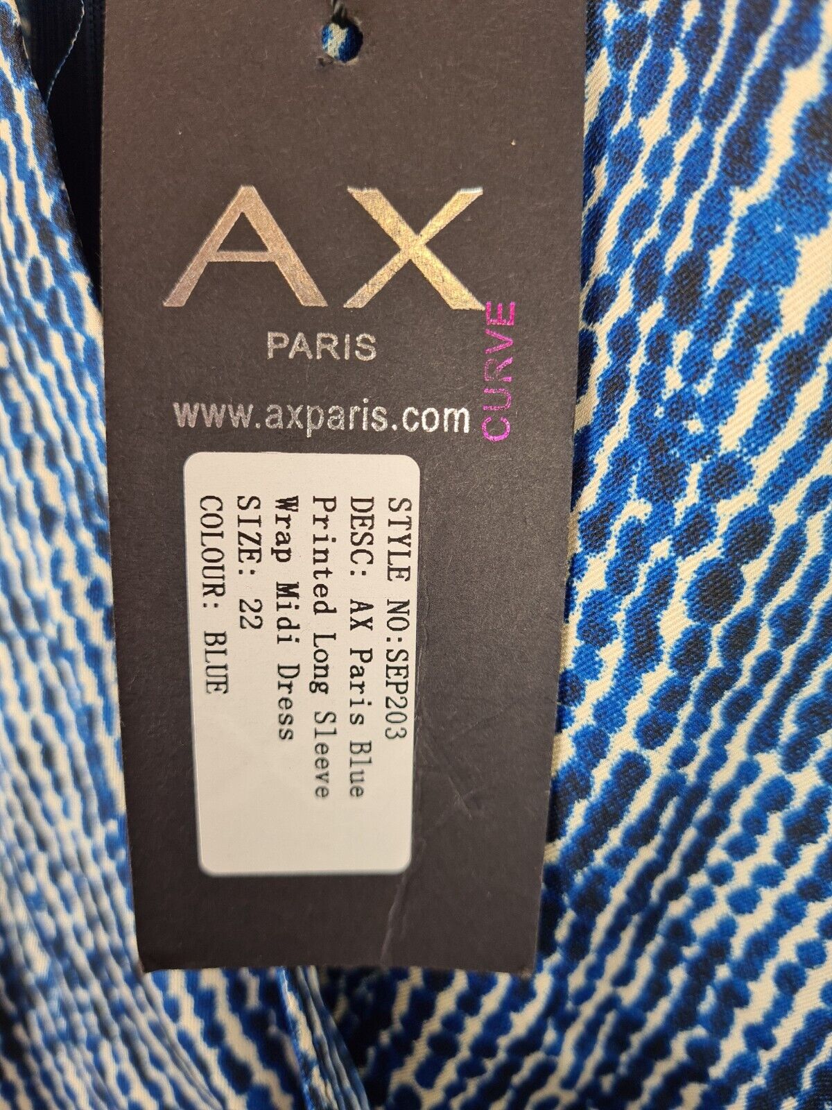 AX Paris Blue Printed Long Sleeve Wrap Midi Dress Size UK 22 **** V28