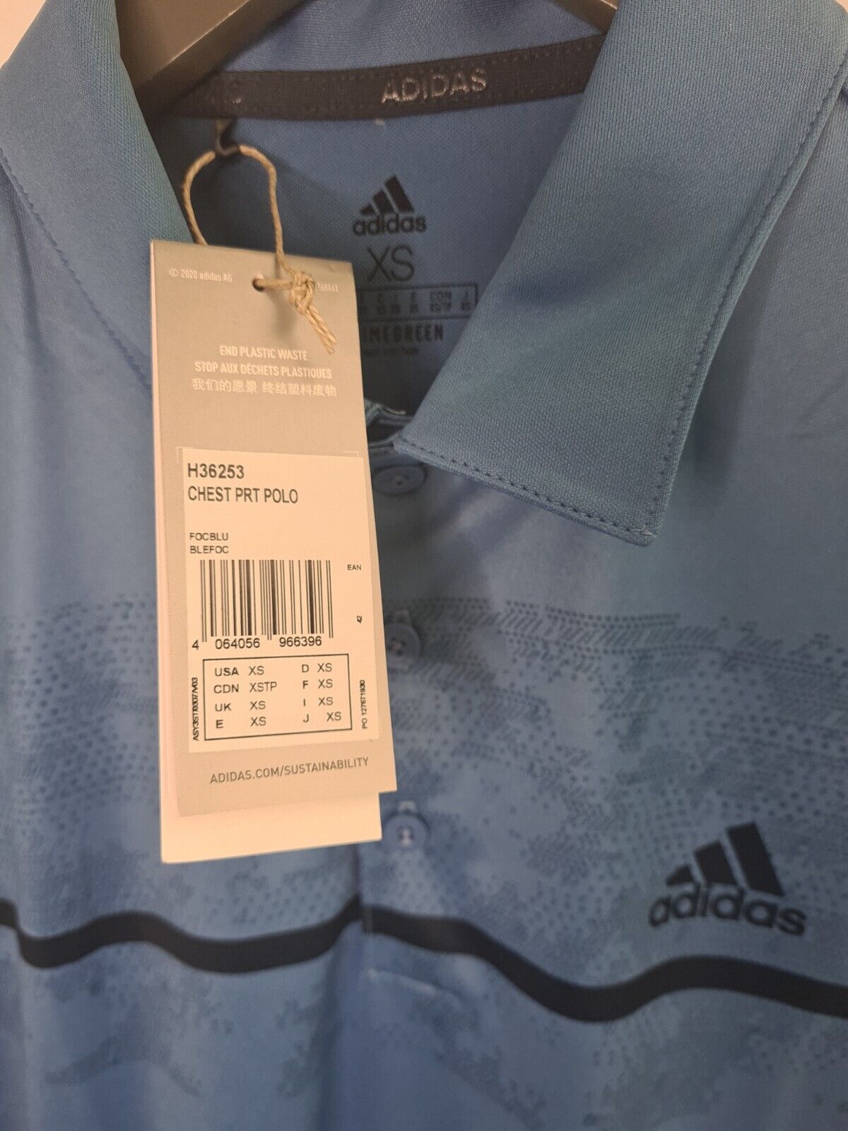 Adidas Mens Blue Chest Print Golf Polo Size XSmall **** V32