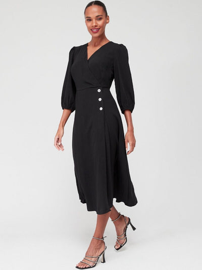 Womens Diamonte Button Midi Dress - Black. UK 16 **** Ref V557.