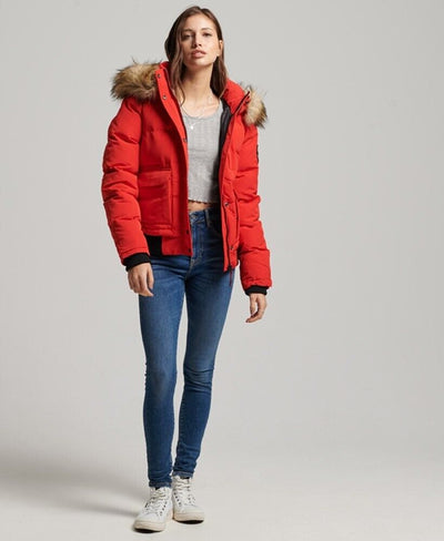 Womens Everest Hooded Puffer Bomber Jacket - Red. UK 16 **** Ref 75A