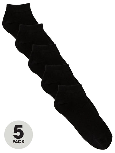 5 Pack Mens Black Trainer Socks Size 6-11 ** V277