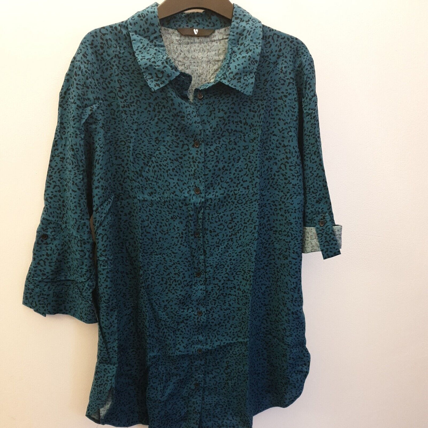 Womens Teal Print Shirt Uk 12 ****Ref V511