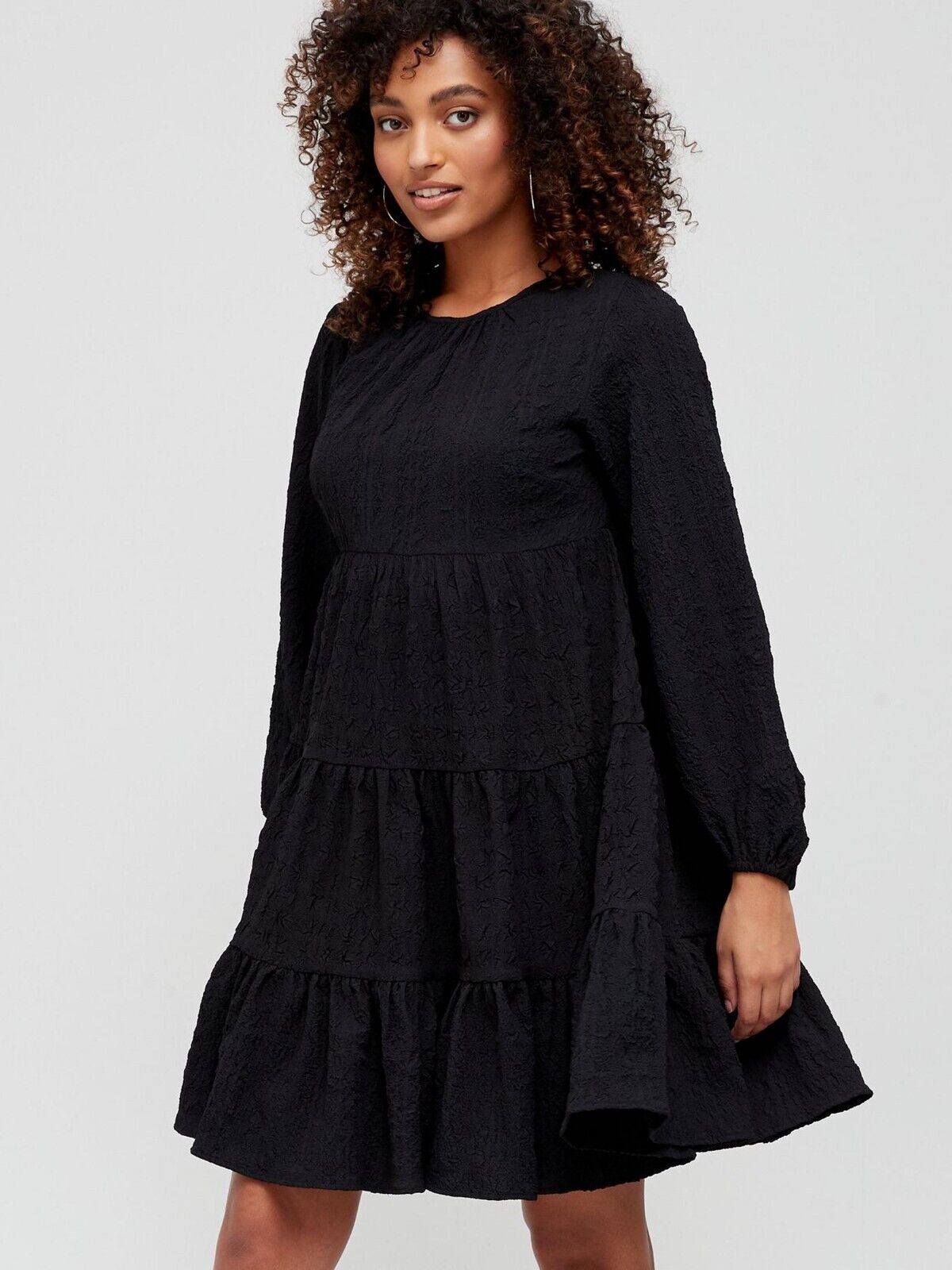 Womens Seersucker Smock Dress - Black. UK 12 **** Ref V368