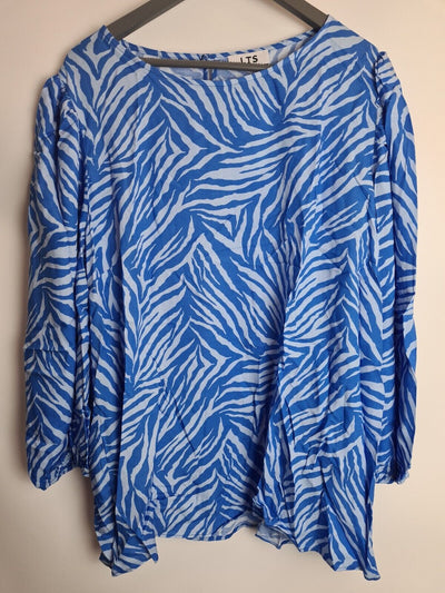 Long Tall Sally Bright Blue Zebra Print Puff Sleeve Top Size 24 **** V171