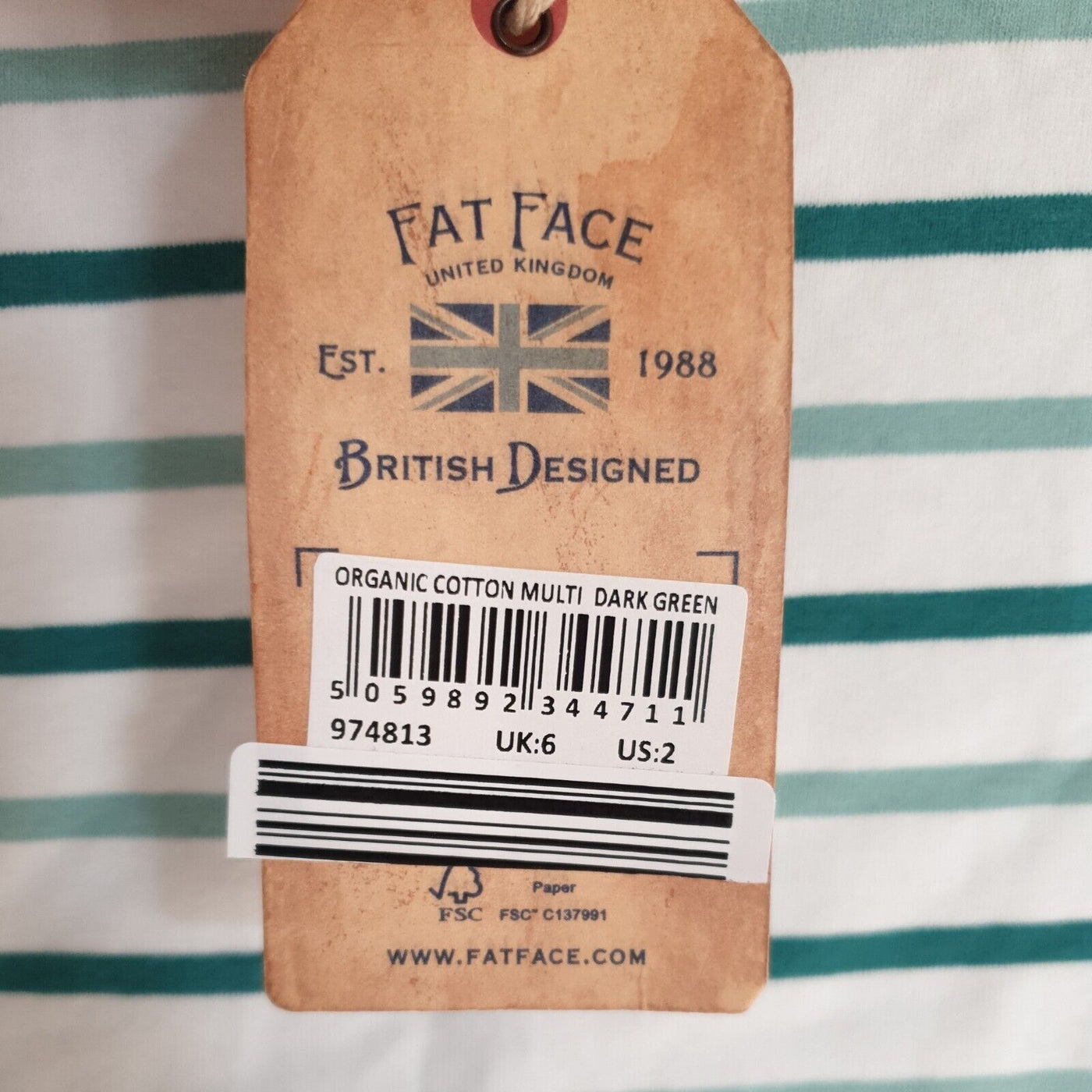 Fat Face Organic Cotton Multi Dark Green Tshirt UK 6****Ref V389