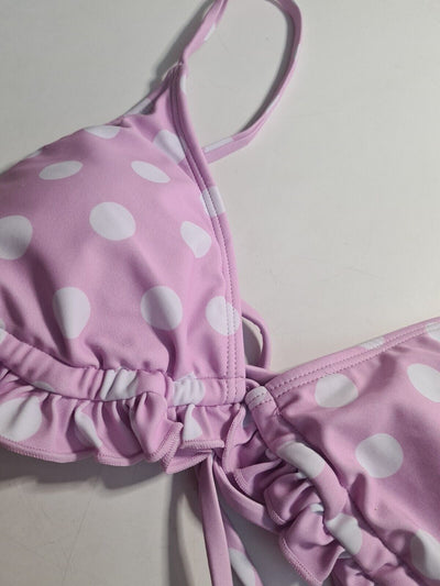 River Island Purple Polka Dot Frill Triangle Bikini Top Size 12 **** V249