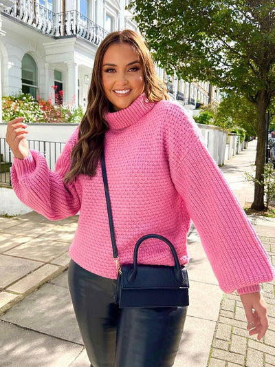 In The Style Jac Jossa Cable Knit Balloon Sleeve Jumper - Pink. UK Small