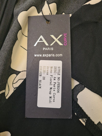 Ax Paris Curve Mono Floral Wrap Midi Dress Size 20 **** V29