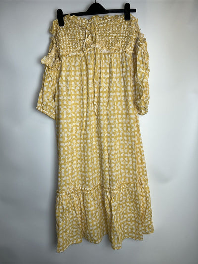 River Island Yellow Gingham Bardot Maxi Dress. UK Large **** Ref V96