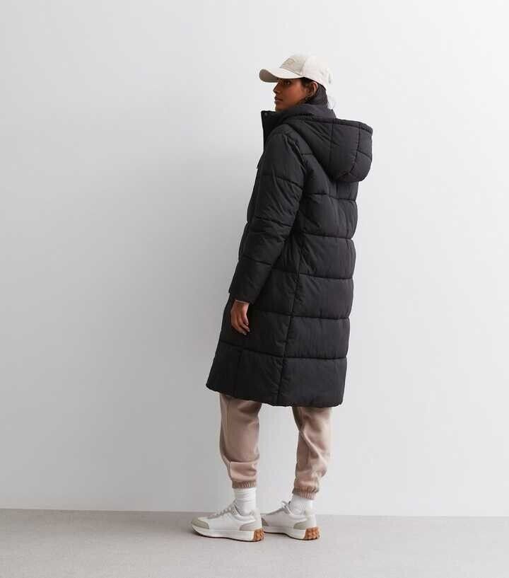 New look Longline Hooded Puffer Coat - Black. UK 18