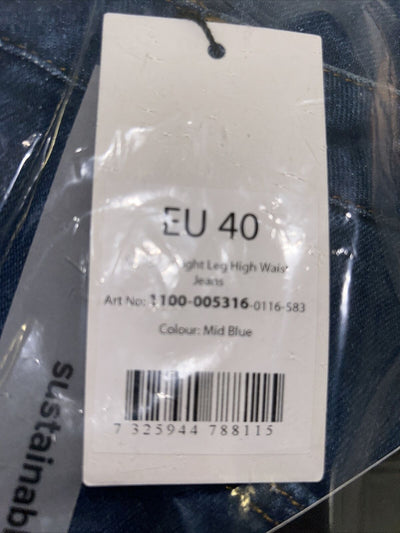 NA-KD Straight Leg High Waist Jeans. Mid Blue. UK 12. ****V341