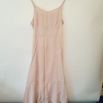Apricot Check Open Back Pink high low Dress Size 10****Ref V26